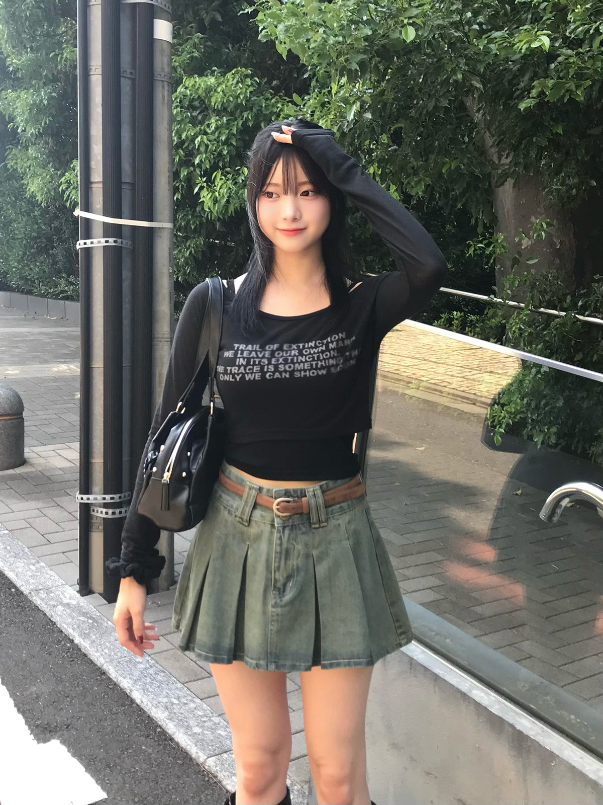 ベルトセットプリーツデニムミニスカート