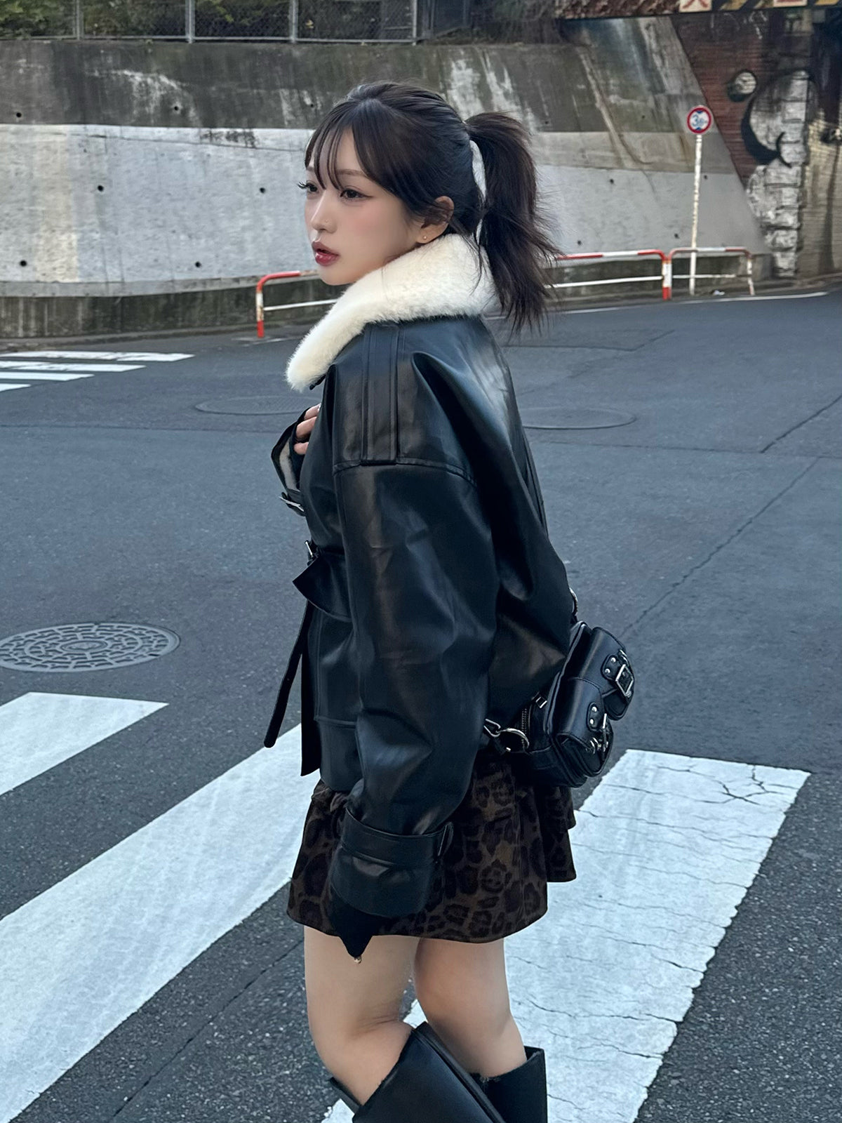 レオパードデザインフリルミニスカート