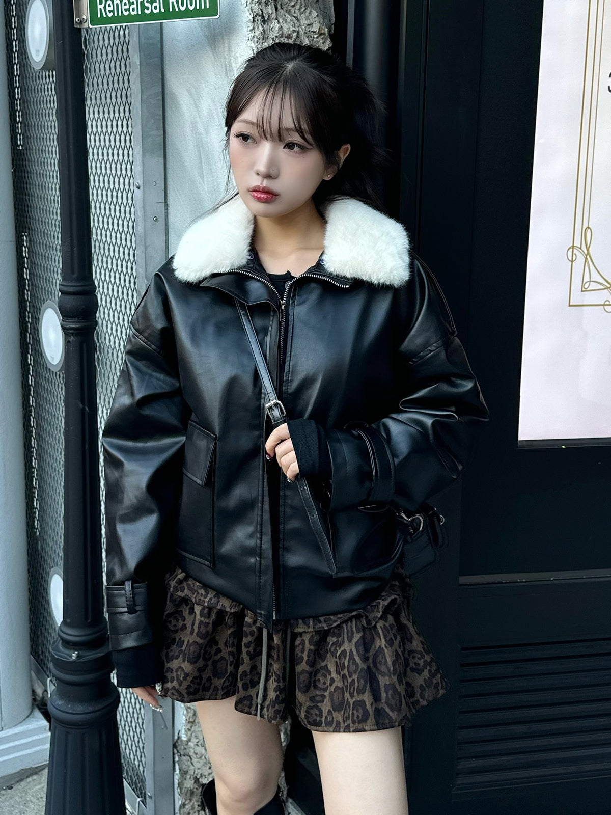 レオパードデザインフリルミニスカート