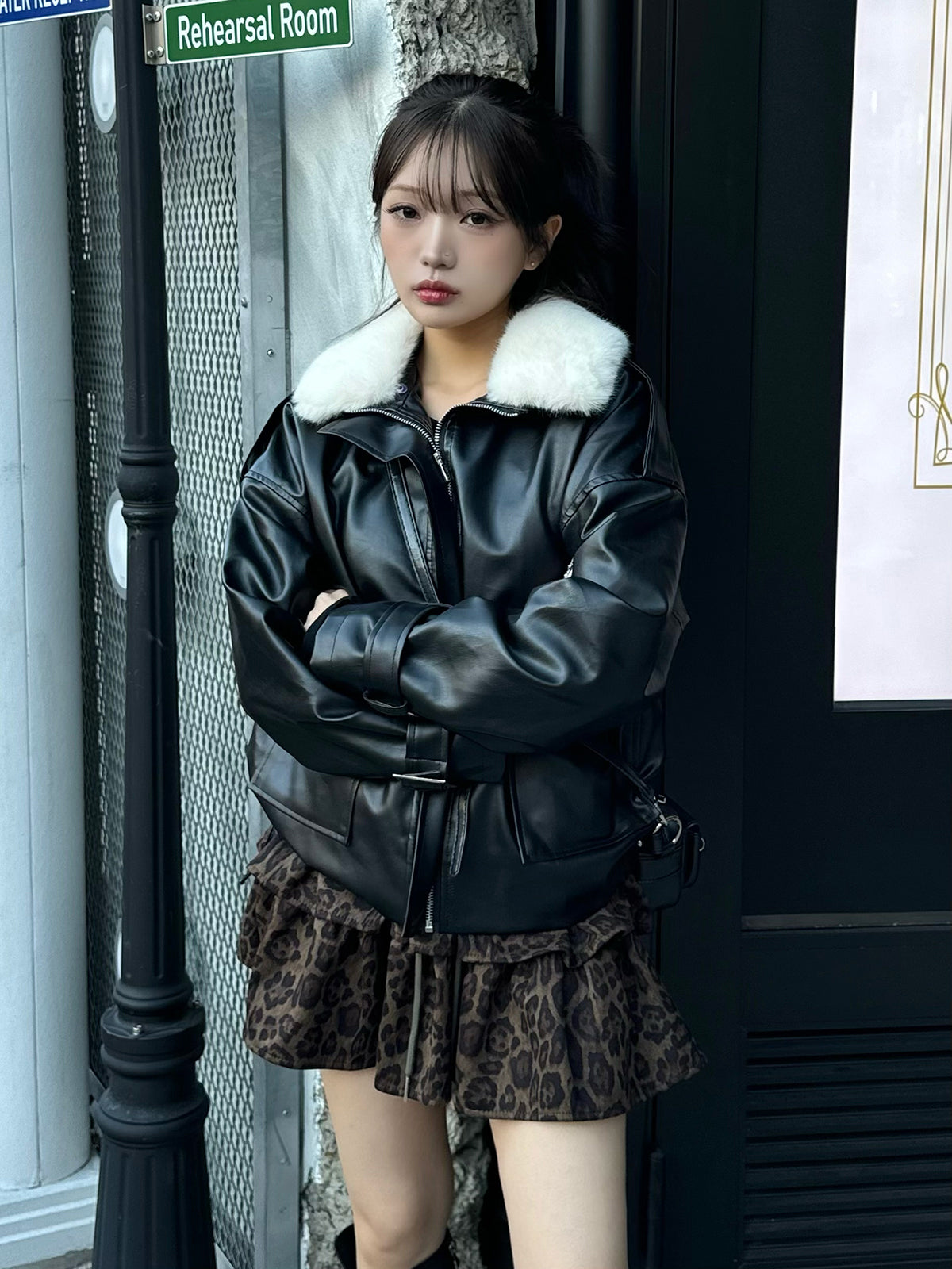 レオパードデザインフリルミニスカート