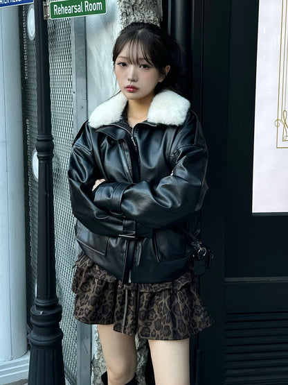 レオパードデザインフリルミニスカート