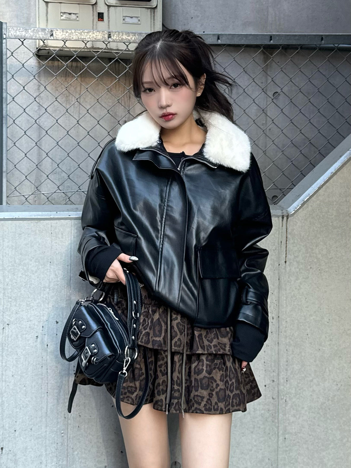 レオパードデザインフリルミニスカート