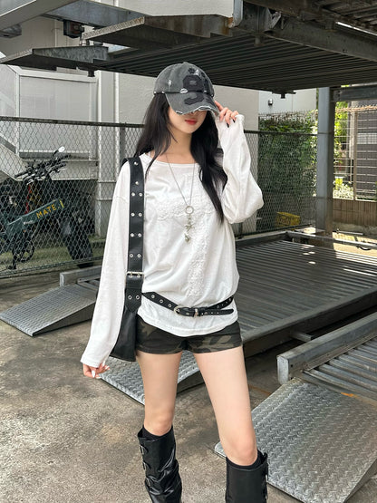 レースクロスロングスリーブTシャツ