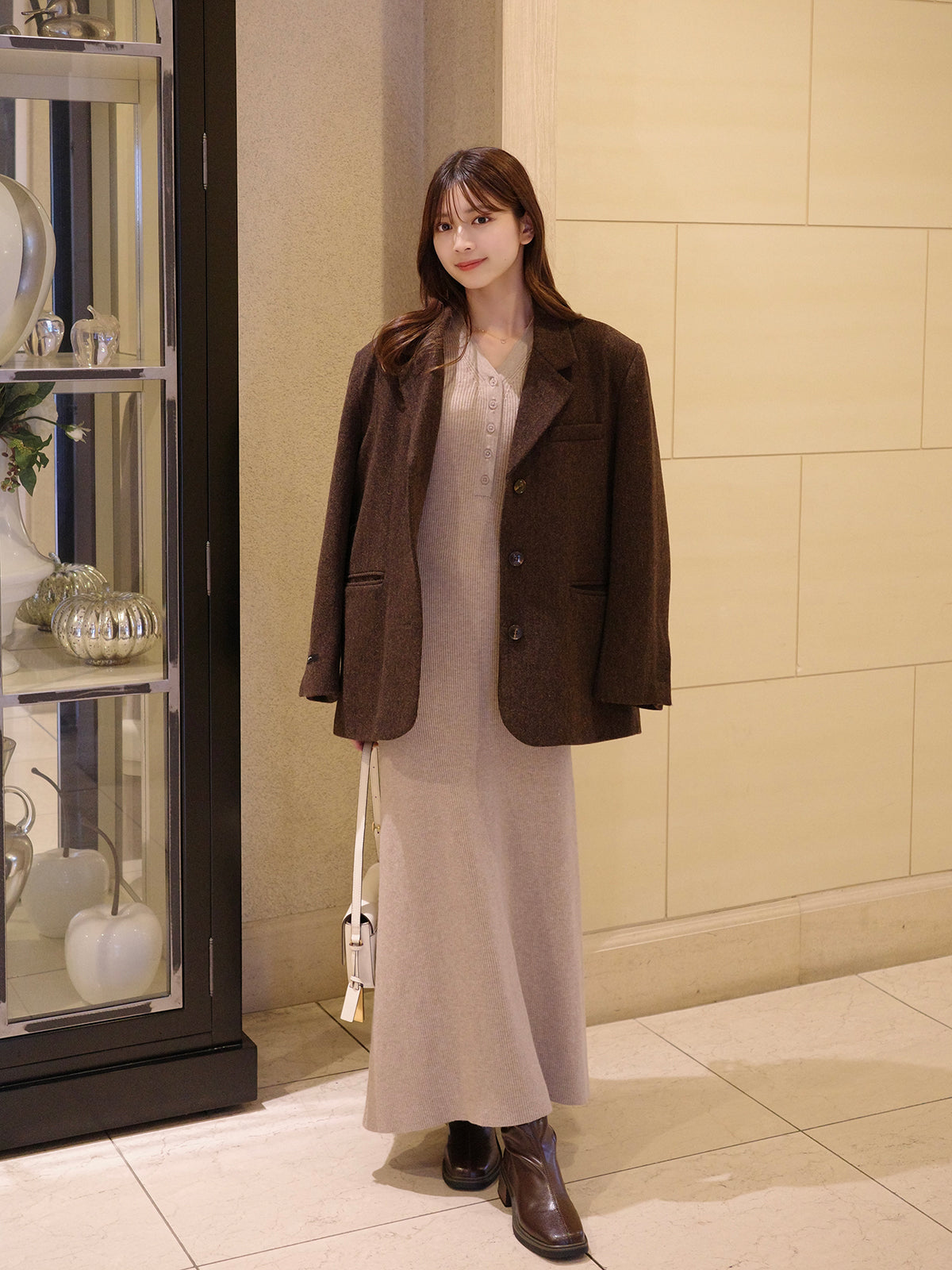 フロントボタンフレアニットワンピース【11月下旬予約】