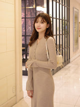 フロントボタンフレアニットワンピース【11月下旬予約】 - ベージュ