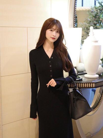 フロントボタンフレアニットワンピース【11月下旬予約】