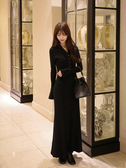 フロントボタンフレアニットワンピース【11月下旬予約】