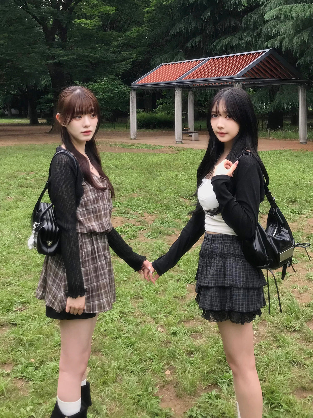 レースティアードチェックミニスカート