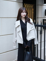 レザータッチビッグカラージャケット - ホワイト