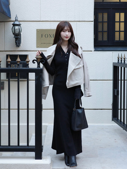 レザータッチビッグカラージャケット