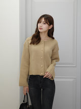 ラウンドネックボタンカーディガン - ベージュ