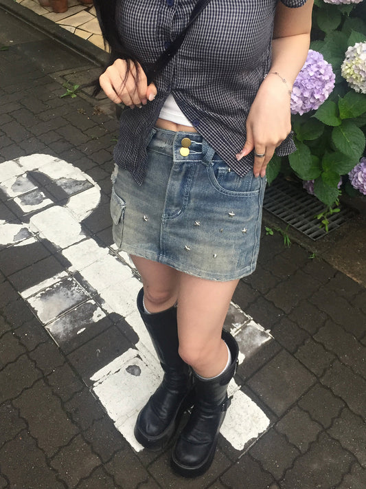 スタースタッズデニムミニスカート