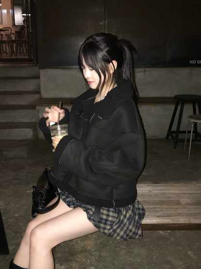 ムートンタッチバックルコート