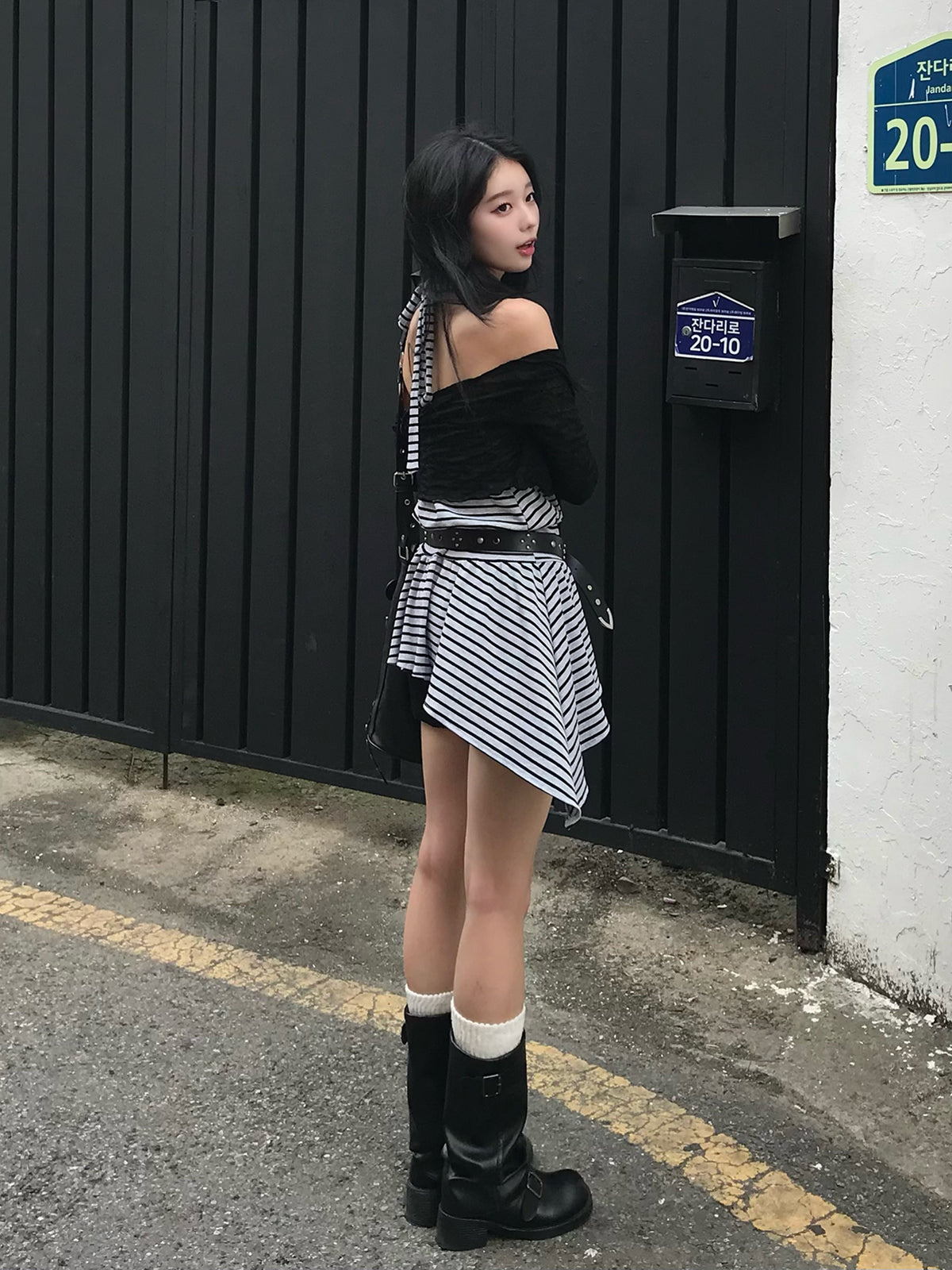 アシメヘムボーダーホルターカットソー