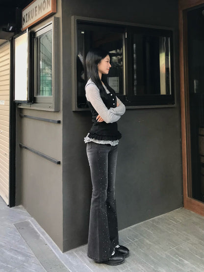 ランダムラインストーンフレアデニムパンツ