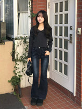 スキニーフレアデニムパンツ - ブルー