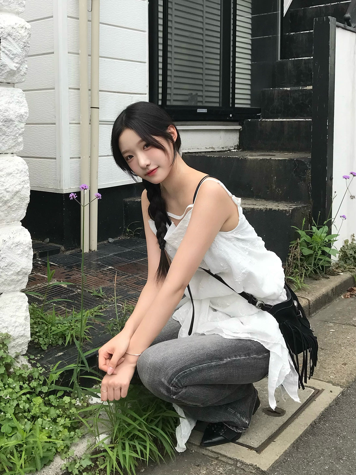 フラワーエンブロイダリーラップワンピース