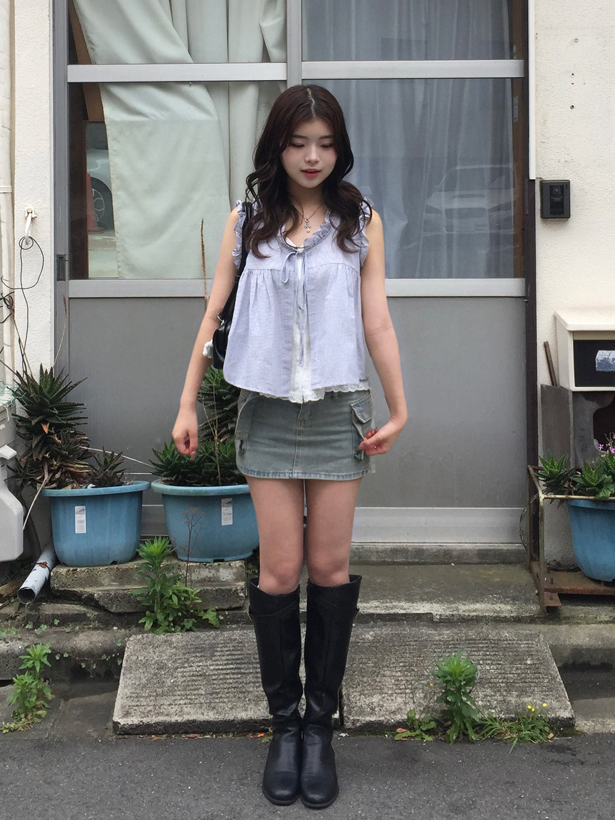 グラフチェックドッキングブラウス