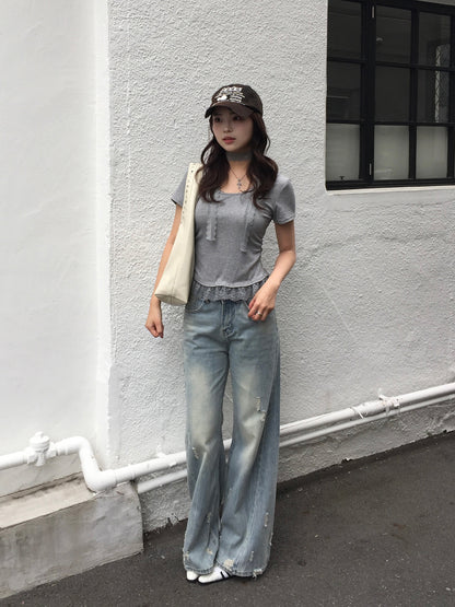 ダメージスクラッチデニムパンツ