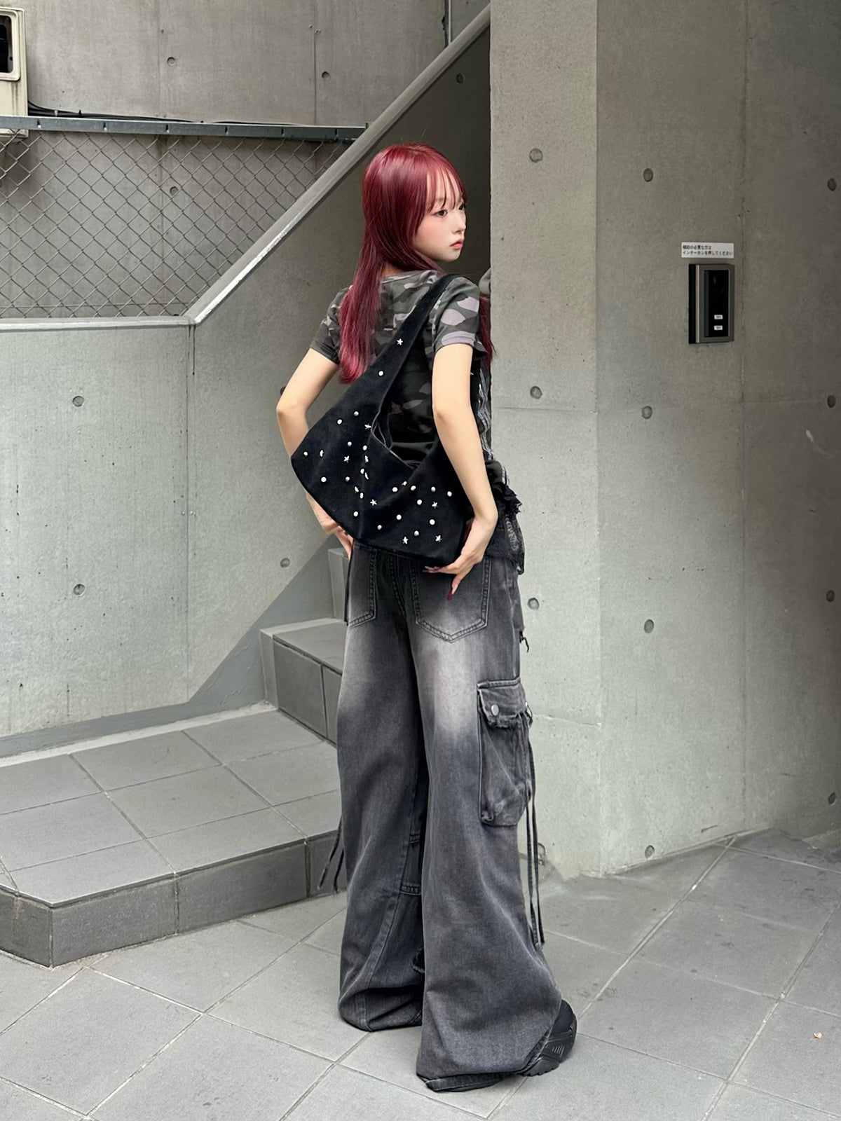 ダメージブラックレースセットデニムパンツ