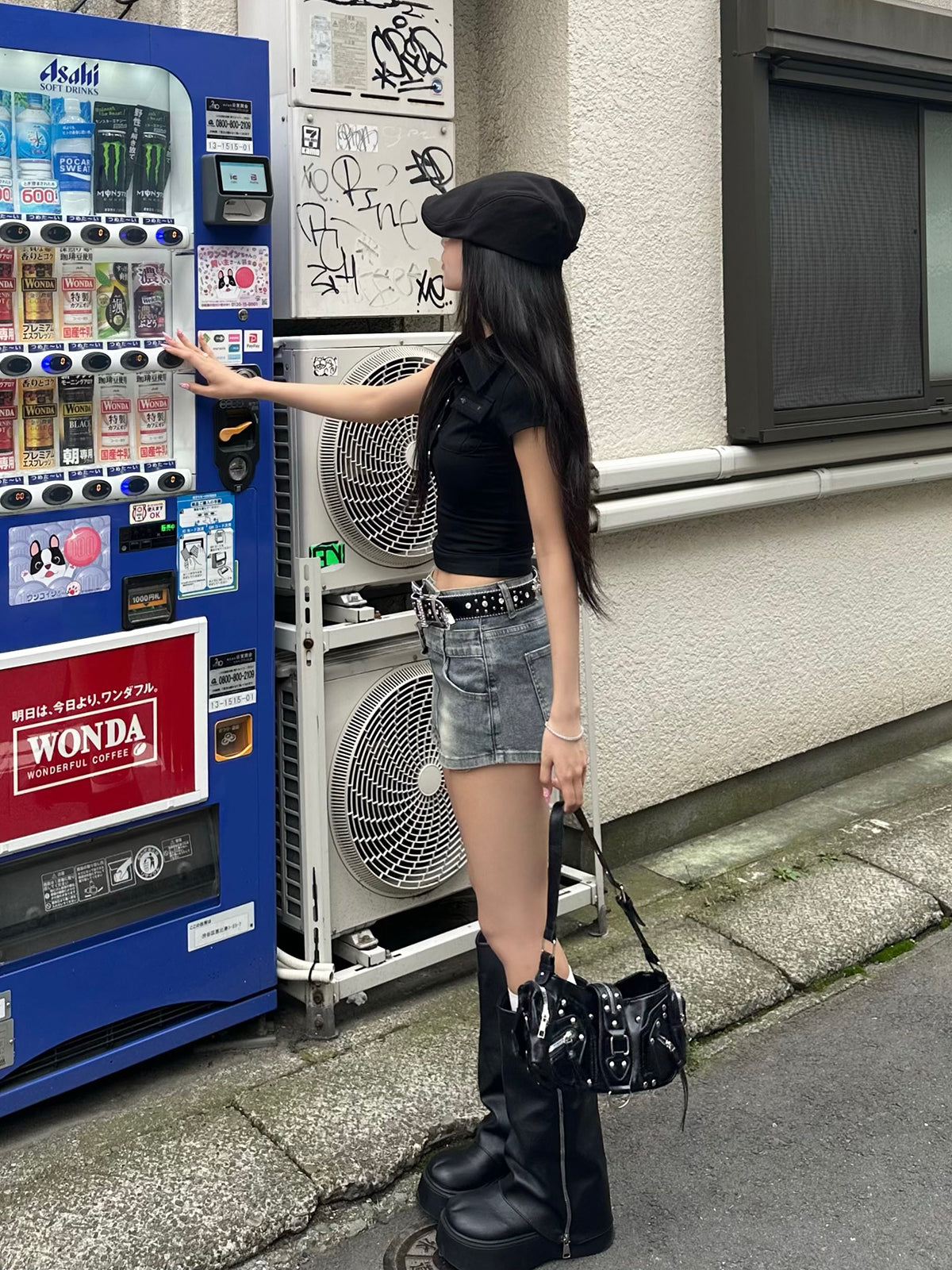 ダブルウエストデニムミニスカパン