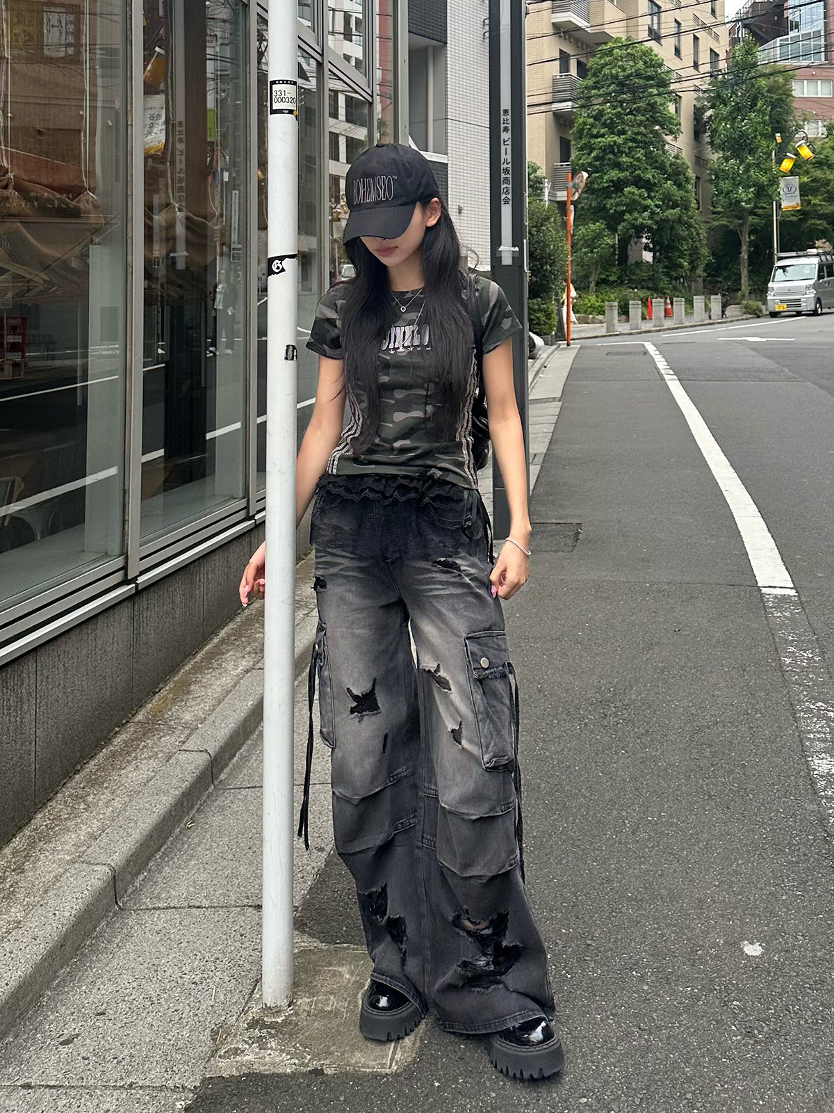 ダメージブラックレースセットデニムパンツ