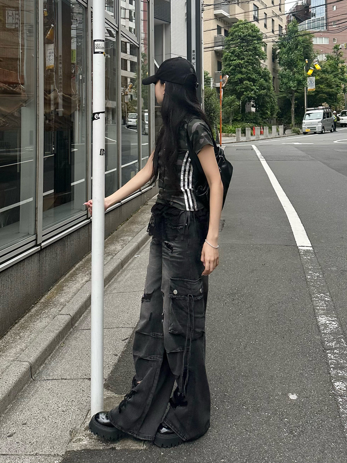 ダメージブラックレースセットデニムパンツ