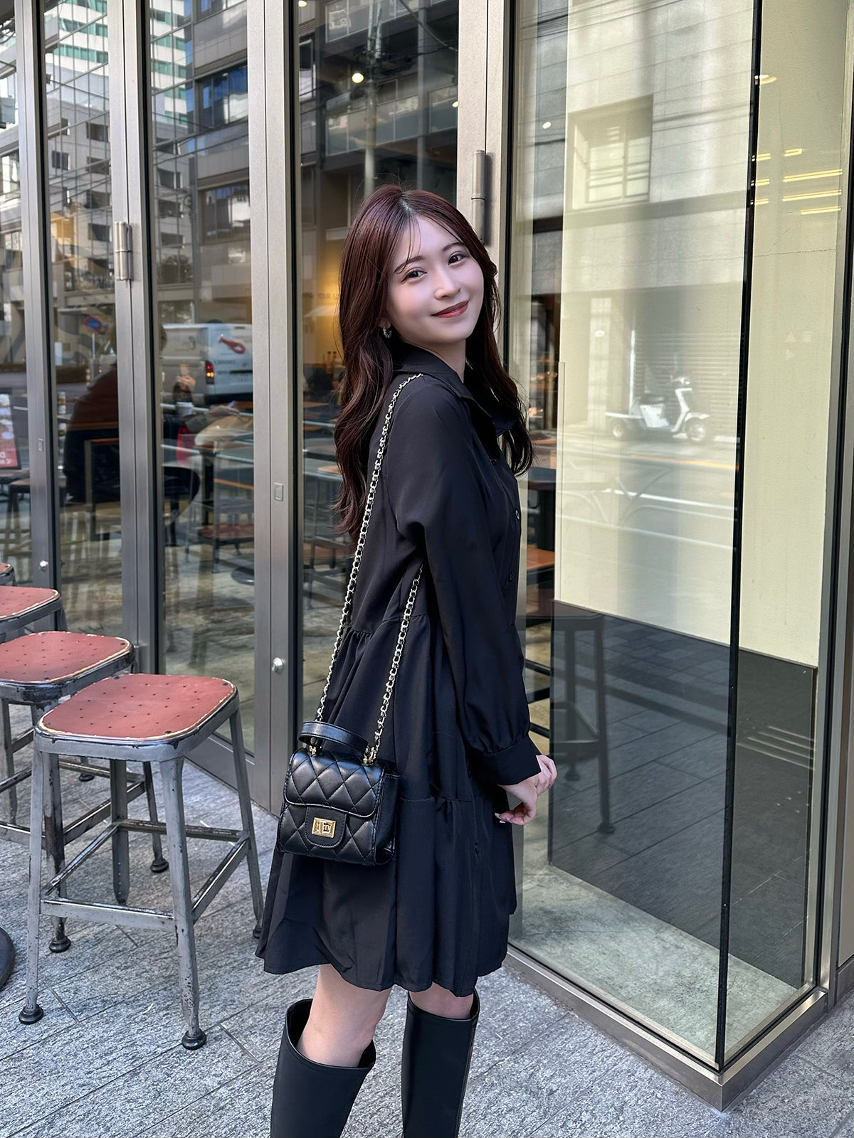 層次襯衫迷你連衣裙