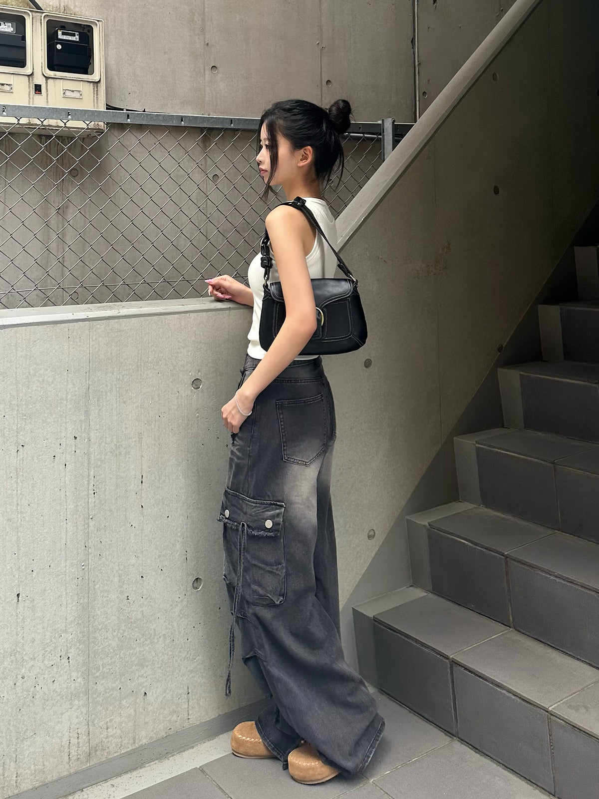 ダメージブラックレースセットデニムパンツ