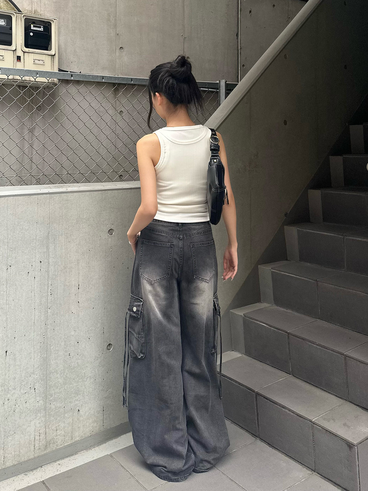 ダメージブラックレースセットデニムパンツ