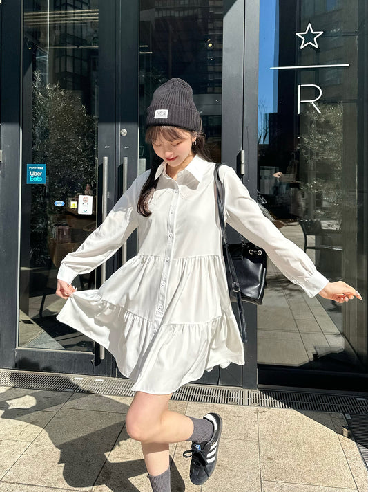 層次襯衫迷你連衣裙