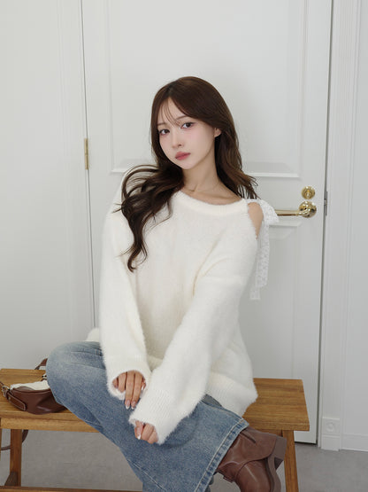 レースリボンチュニックニット