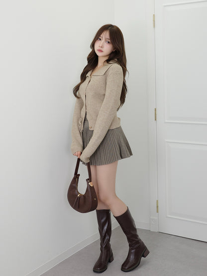 リブカラーリボンニットカーディガン