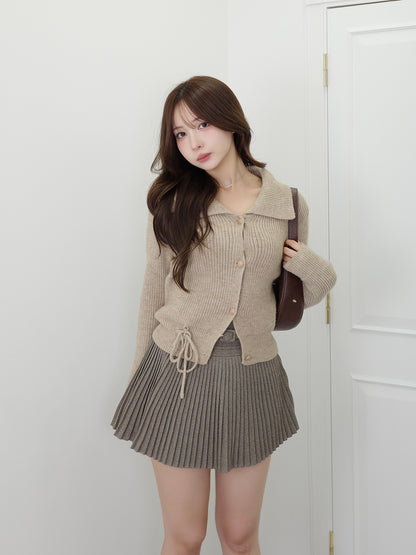 リブカラーリボンニットカーディガン