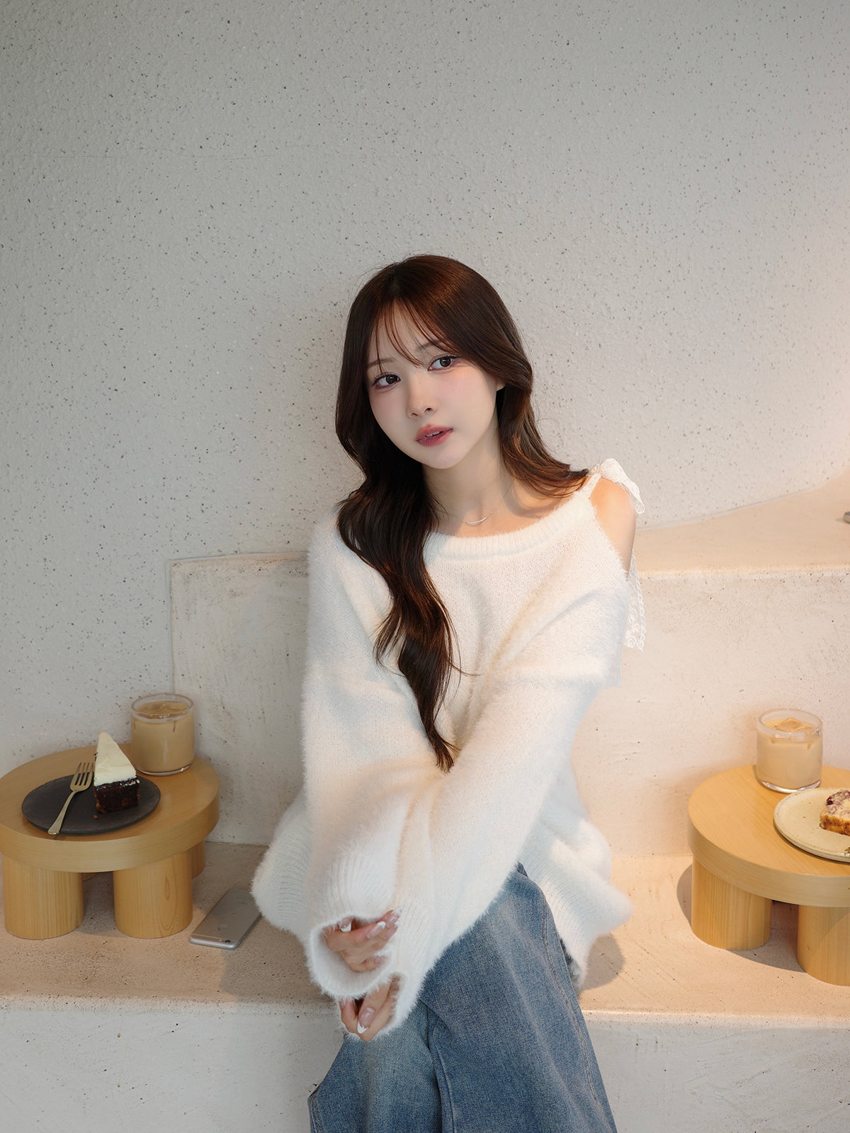 レースリボンチュニックニット