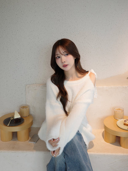 レースリボンチュニックニット