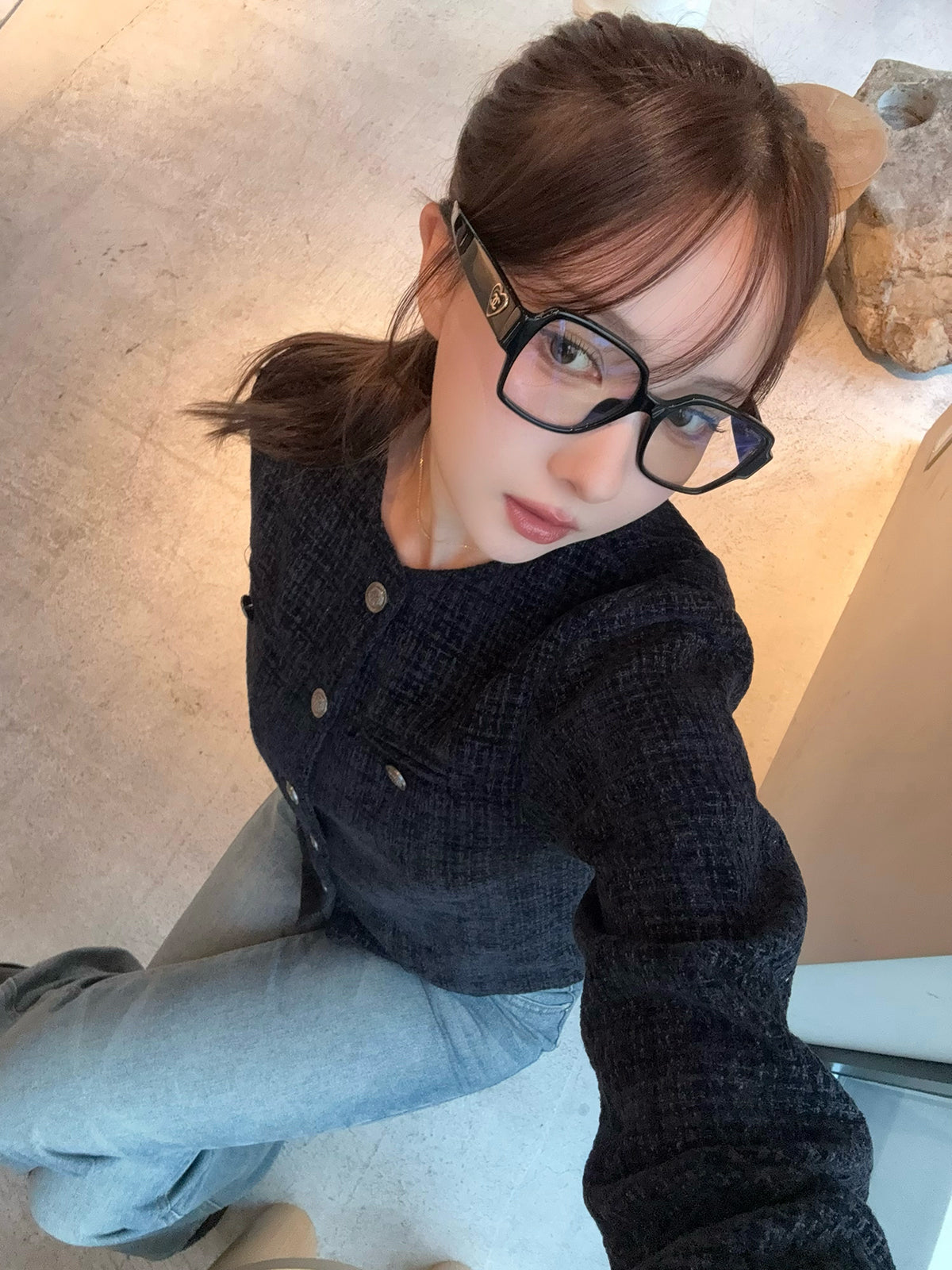 ノーカラーツイードジャケット