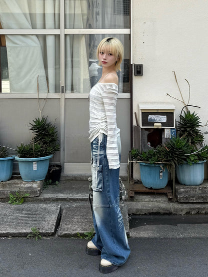 ブルーウォッシュポケットデニムパンツ