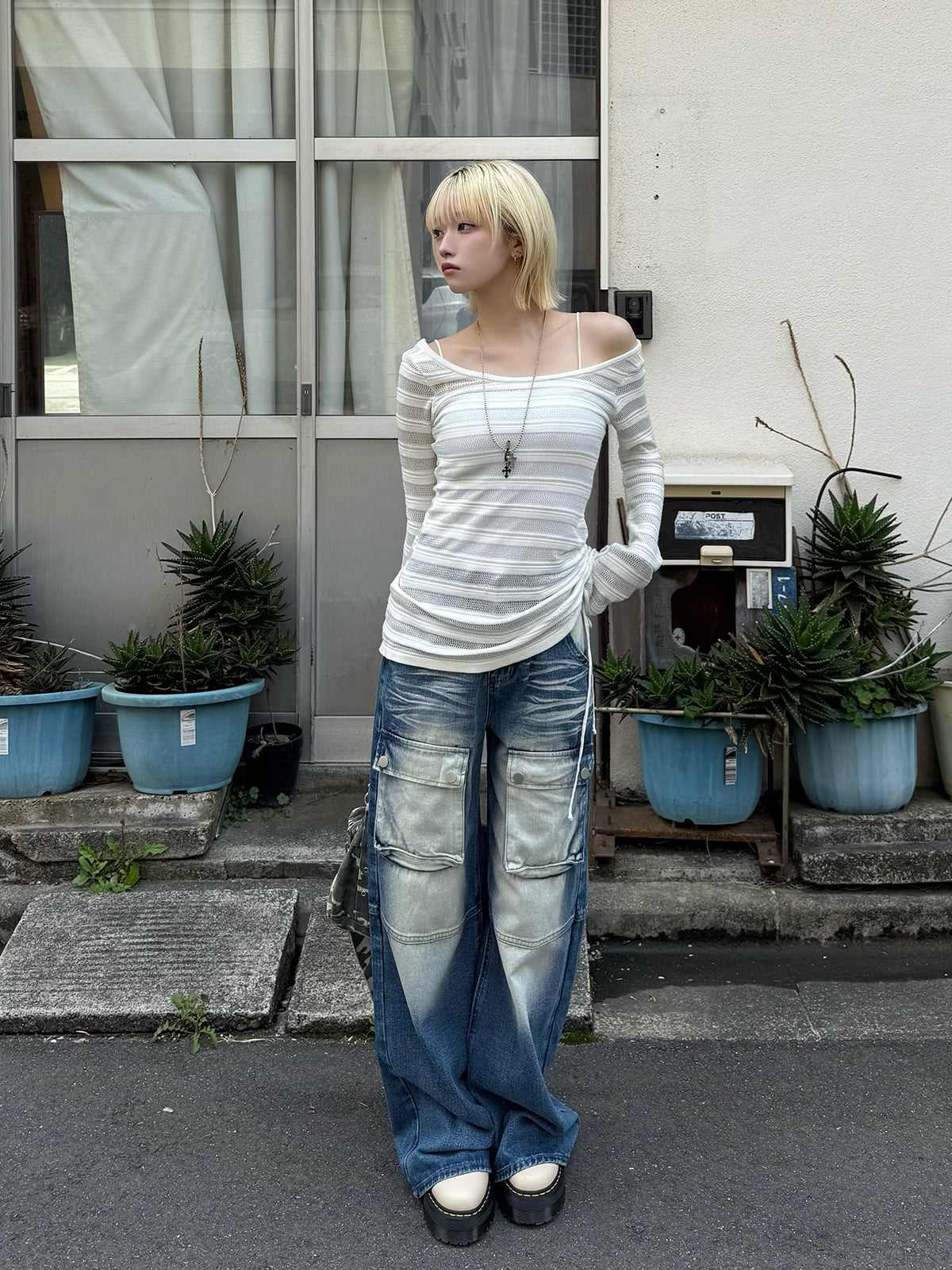 ブルーウォッシュポケットデニムパンツ