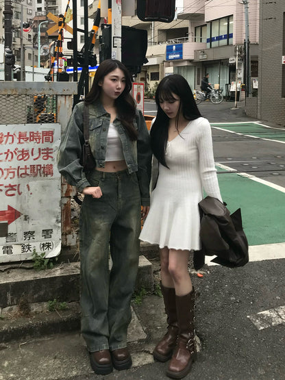 V領蝴蝶結針織迷你連衣裙