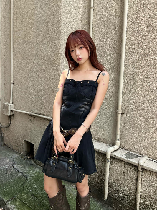 フリンジデニムミニワンピース