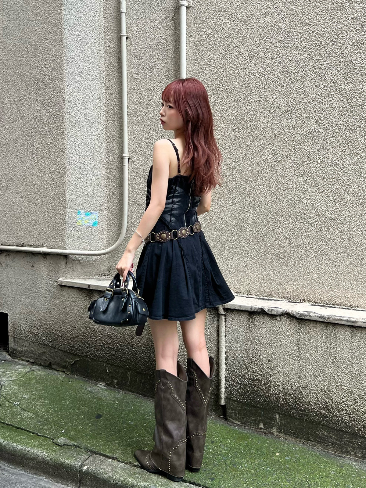 フリンジデニムミニワンピース