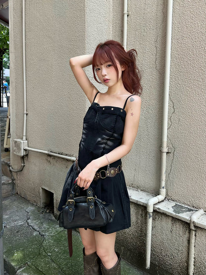フリンジデニムミニワンピース