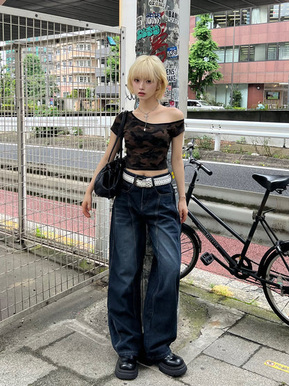 バックロゴカーブワイドデニムパンツ