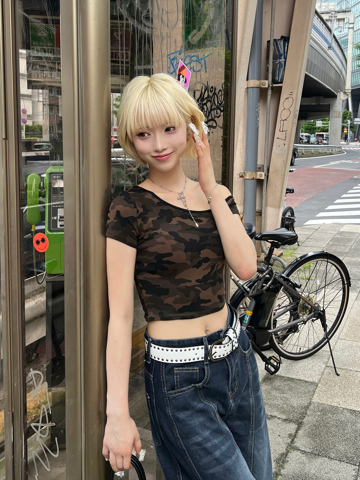 カモフラワンショルミニTシャツ