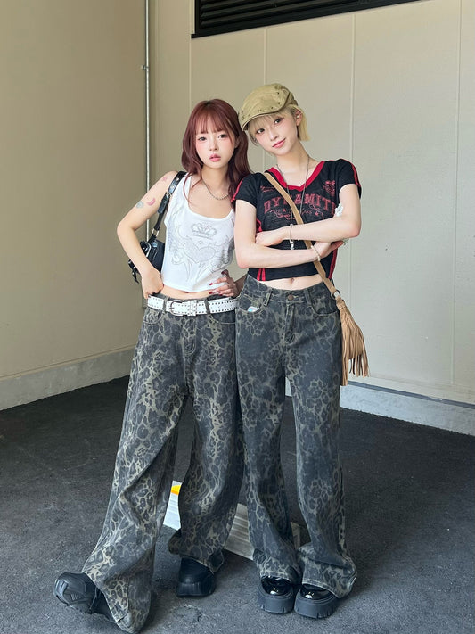 Leopard Wide Denim Pants