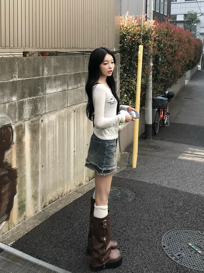 フリンジデニムミニスカート