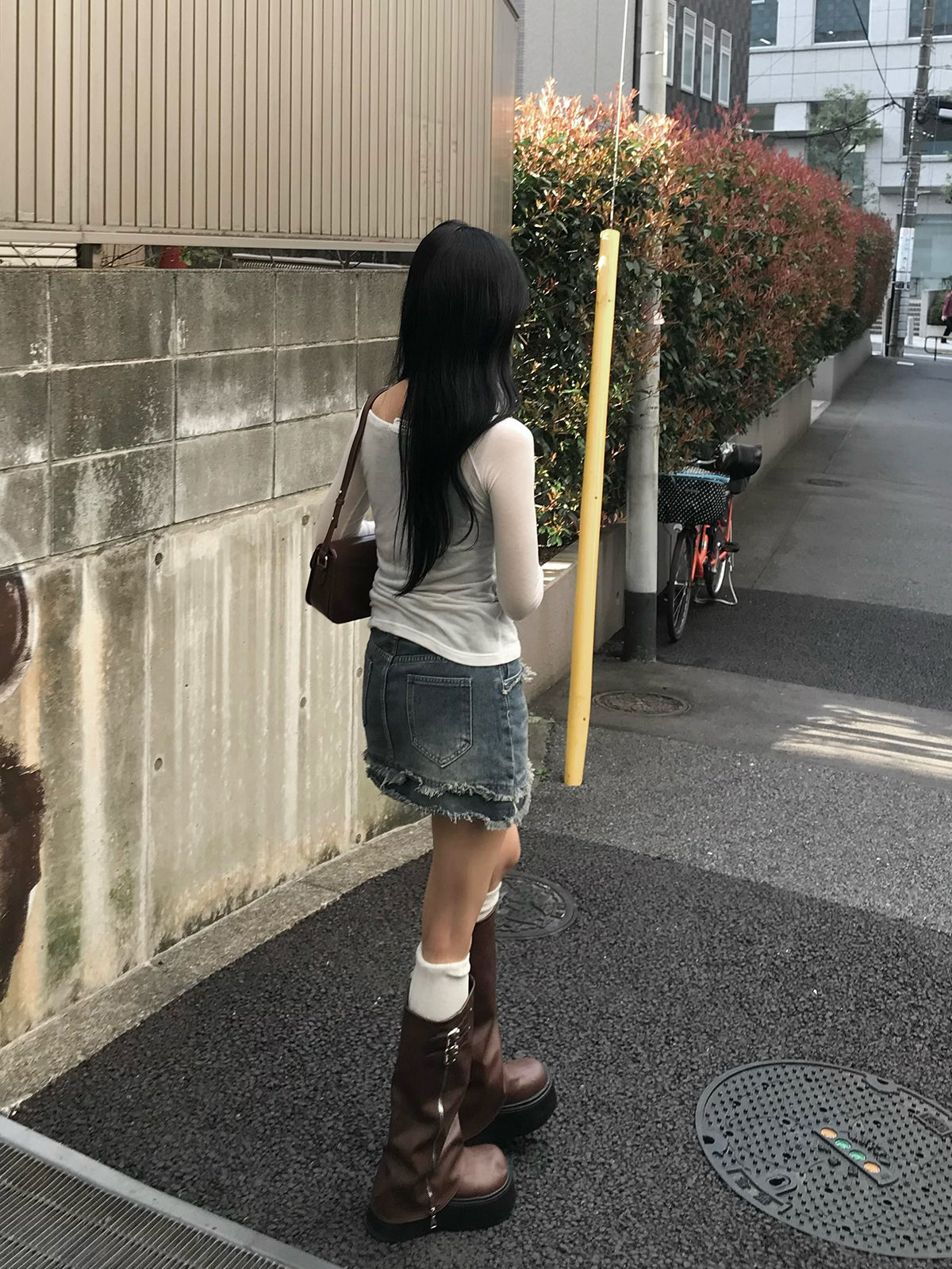 フリンジデニムミニスカート