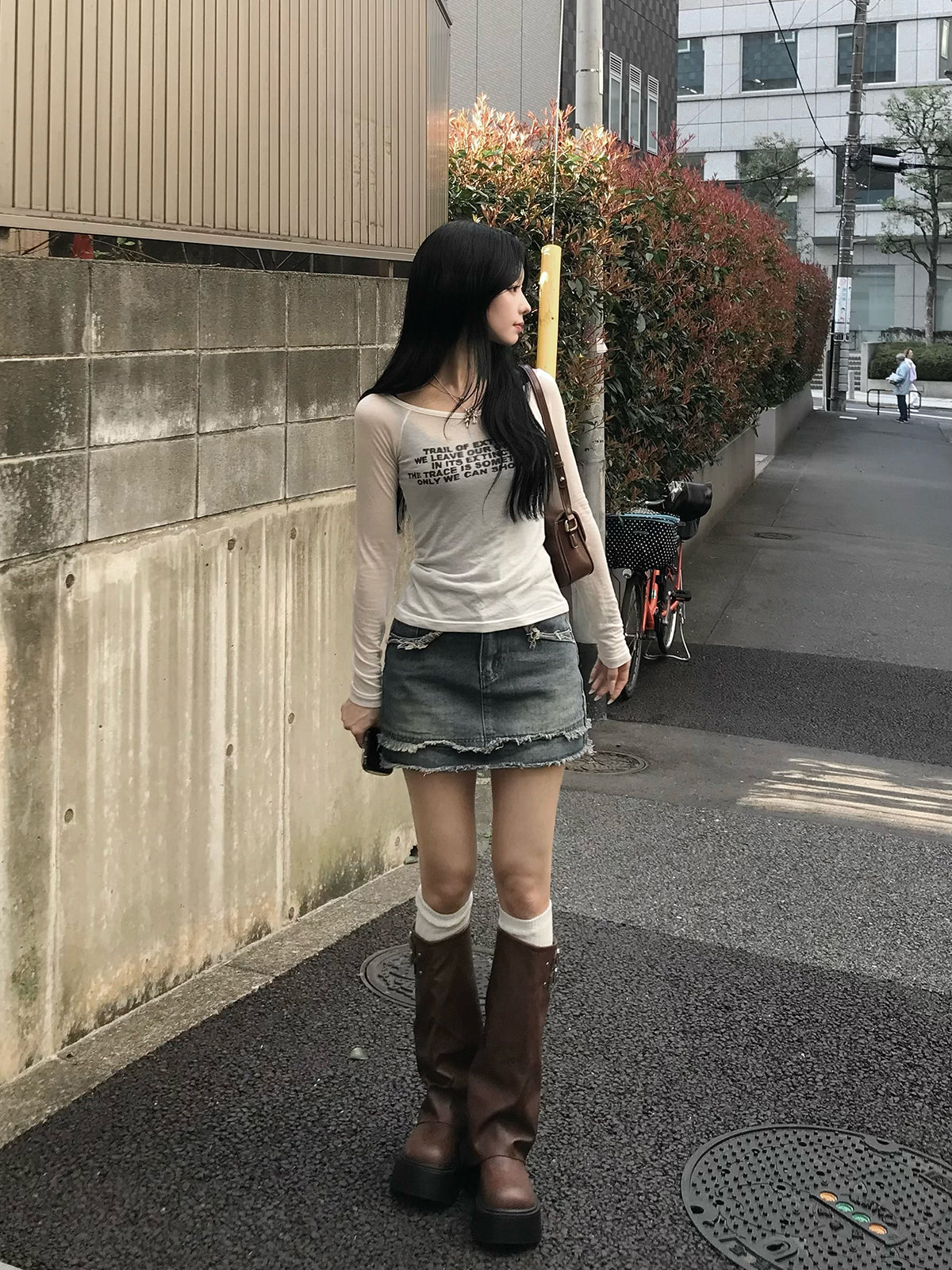 フリンジデニムミニスカート