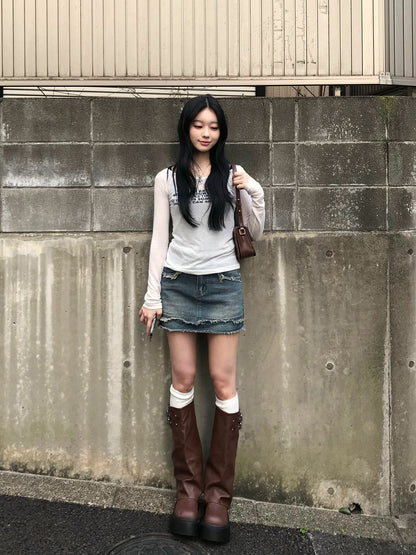 フリンジデニムミニスカート